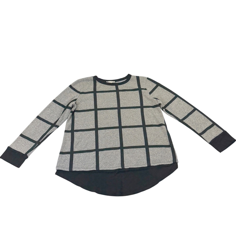 Stevie Hender Womens Grey Windowpane Check High Low Layered Top Large 1132C4